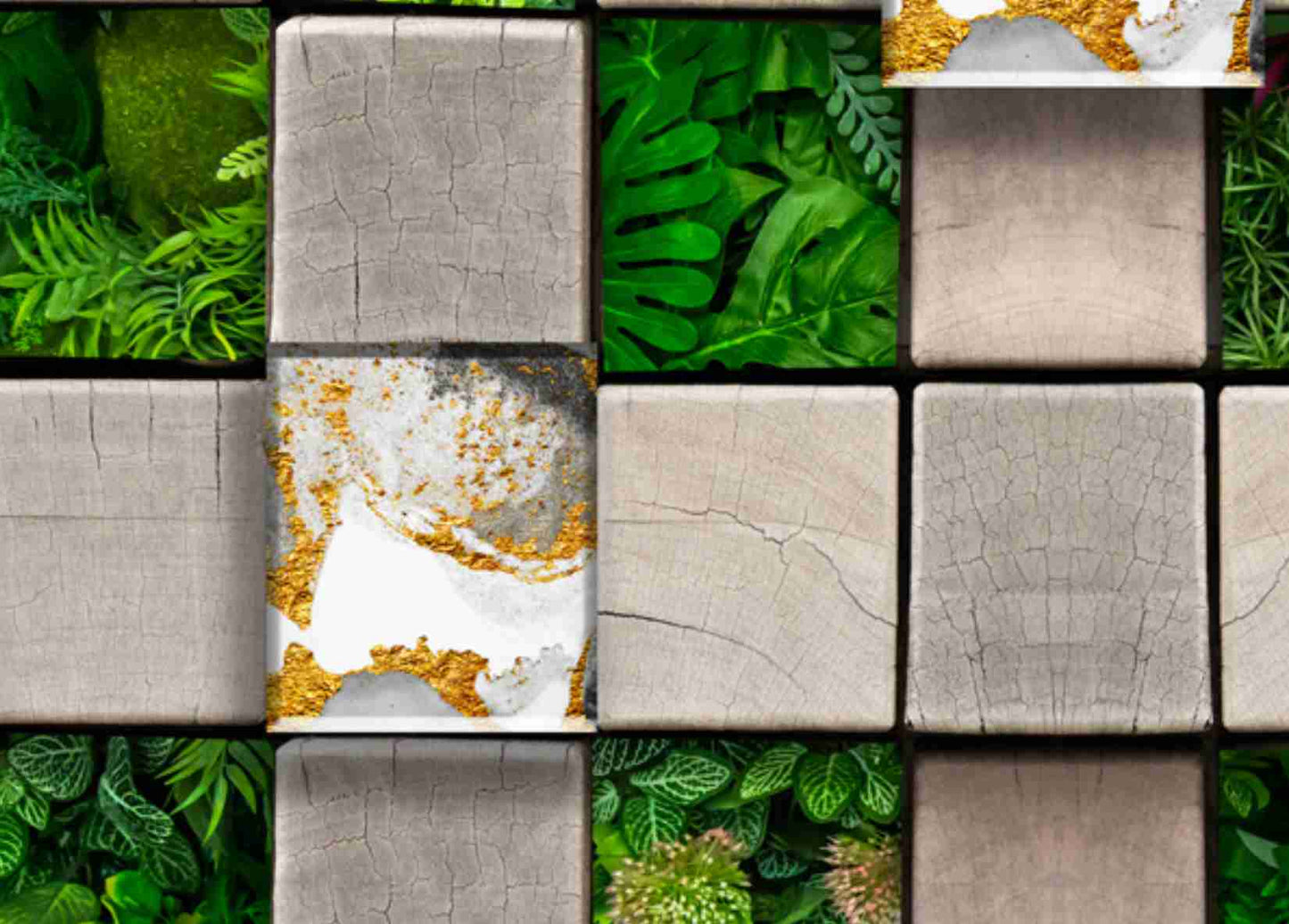 Geometric Garden And Marble Blocks Wallpaper