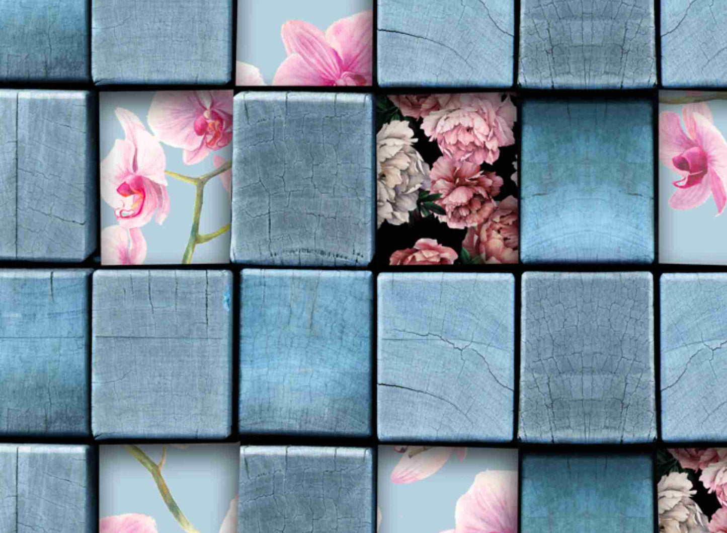 Geometric Box With Floral Design Wallpaper