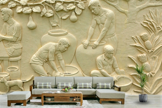 Pot maker sculpture design wall mural (customized wallpaper)
