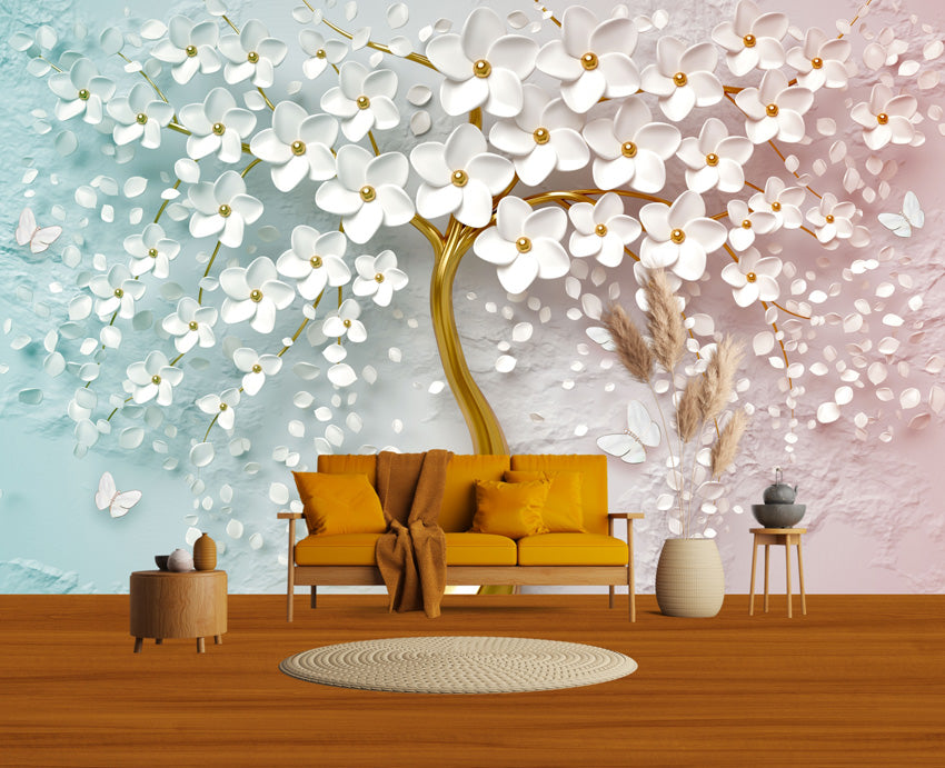 3D Blue Pink Tone Tree Wallpaper