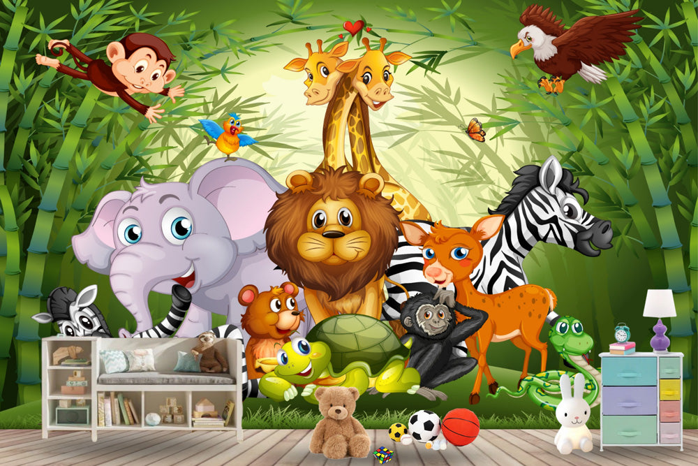 Kids Animal Group Customized Wallpaper