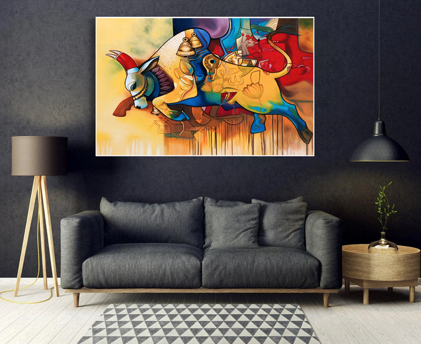 Shiv Nandi Indian Hindu god abstract photo print (canvas)