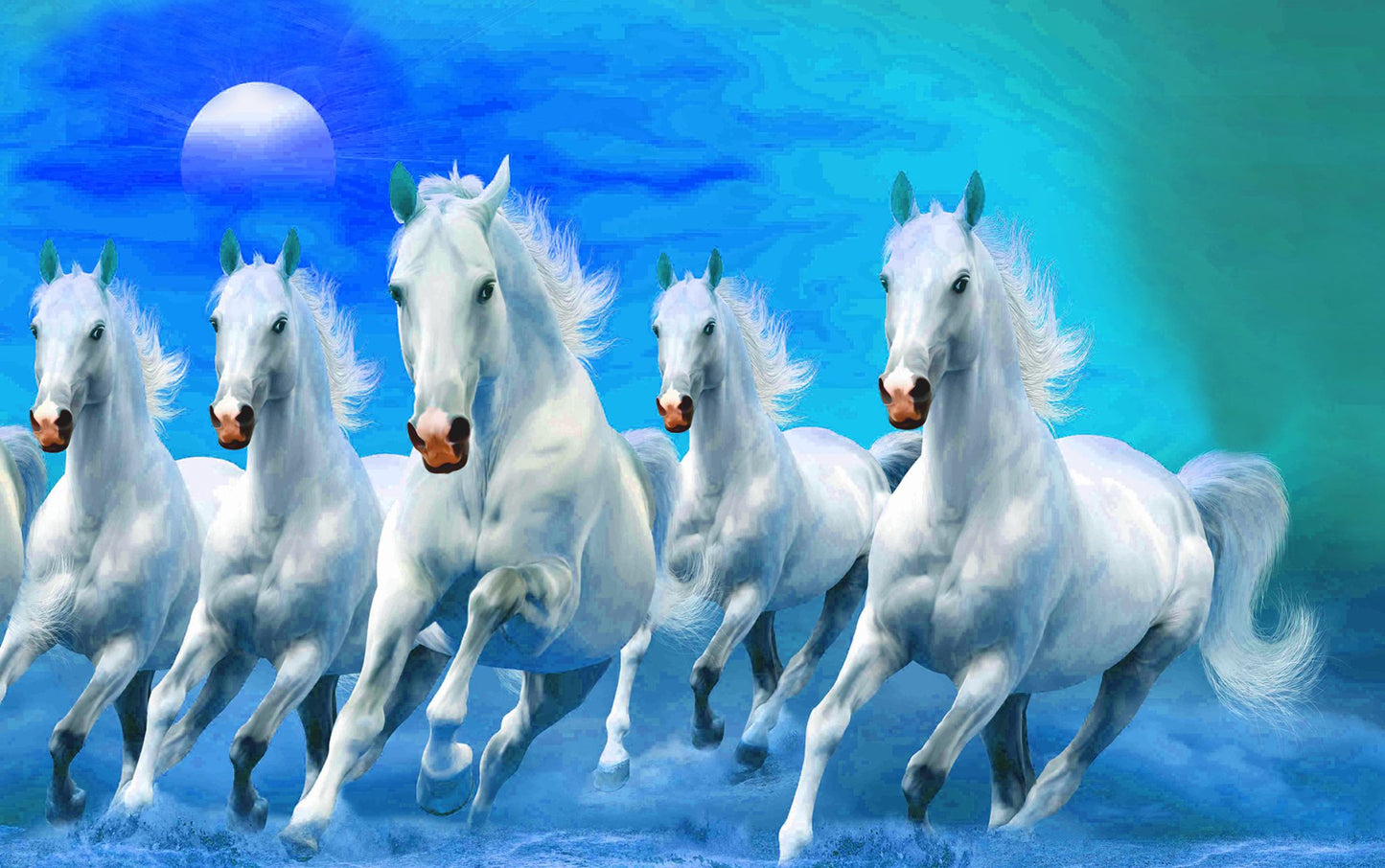 Blue 7 Running Horse Canvas Frame