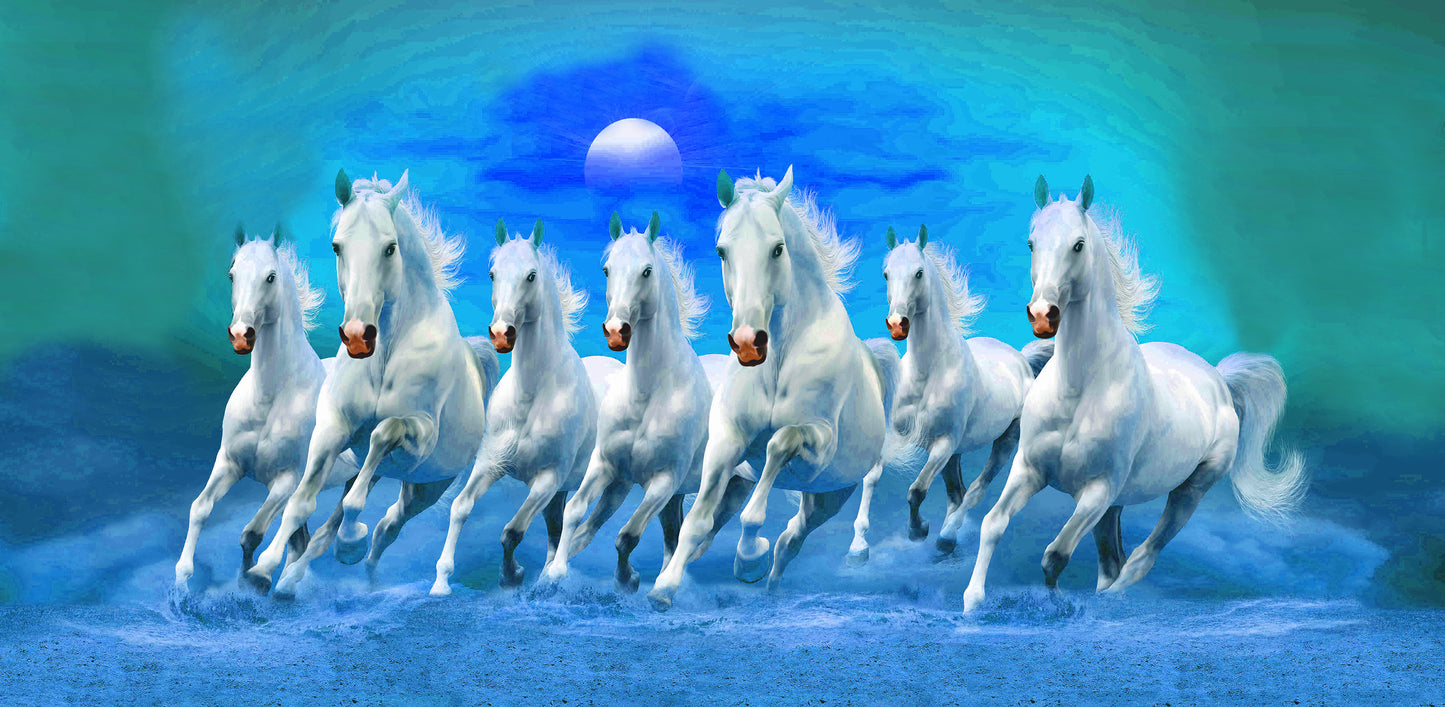 Blue 7 Running Horse Canvas Frame