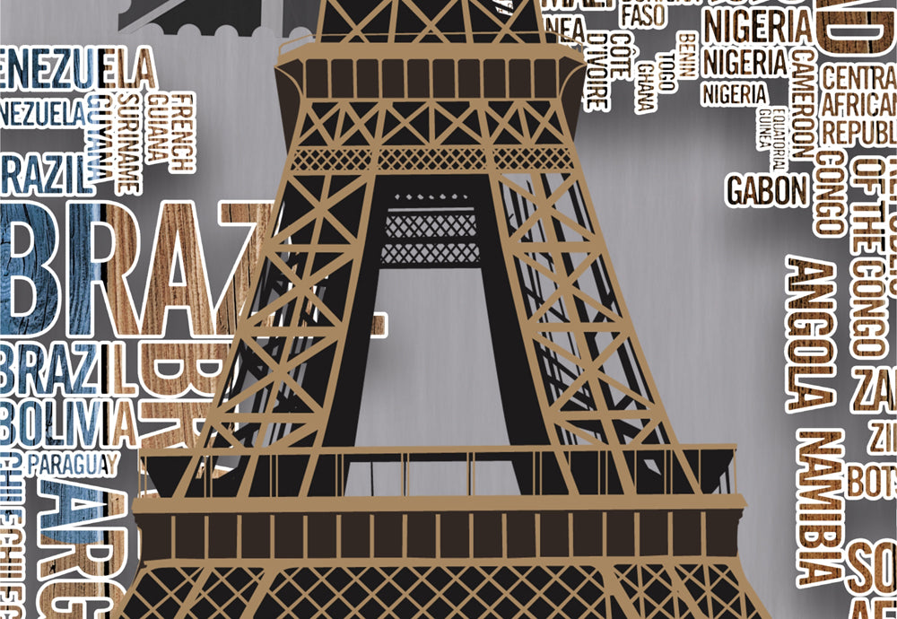 Murwall city customized wallpaper Eiffel tower with all country name wall mural,make your office with this Exclusive mall mural