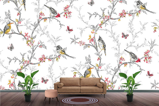 Birds and Butterfly Floral Customizes Wallpaper