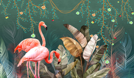 Pink Flamingo nature tropical leaves palms photo print (canvas)