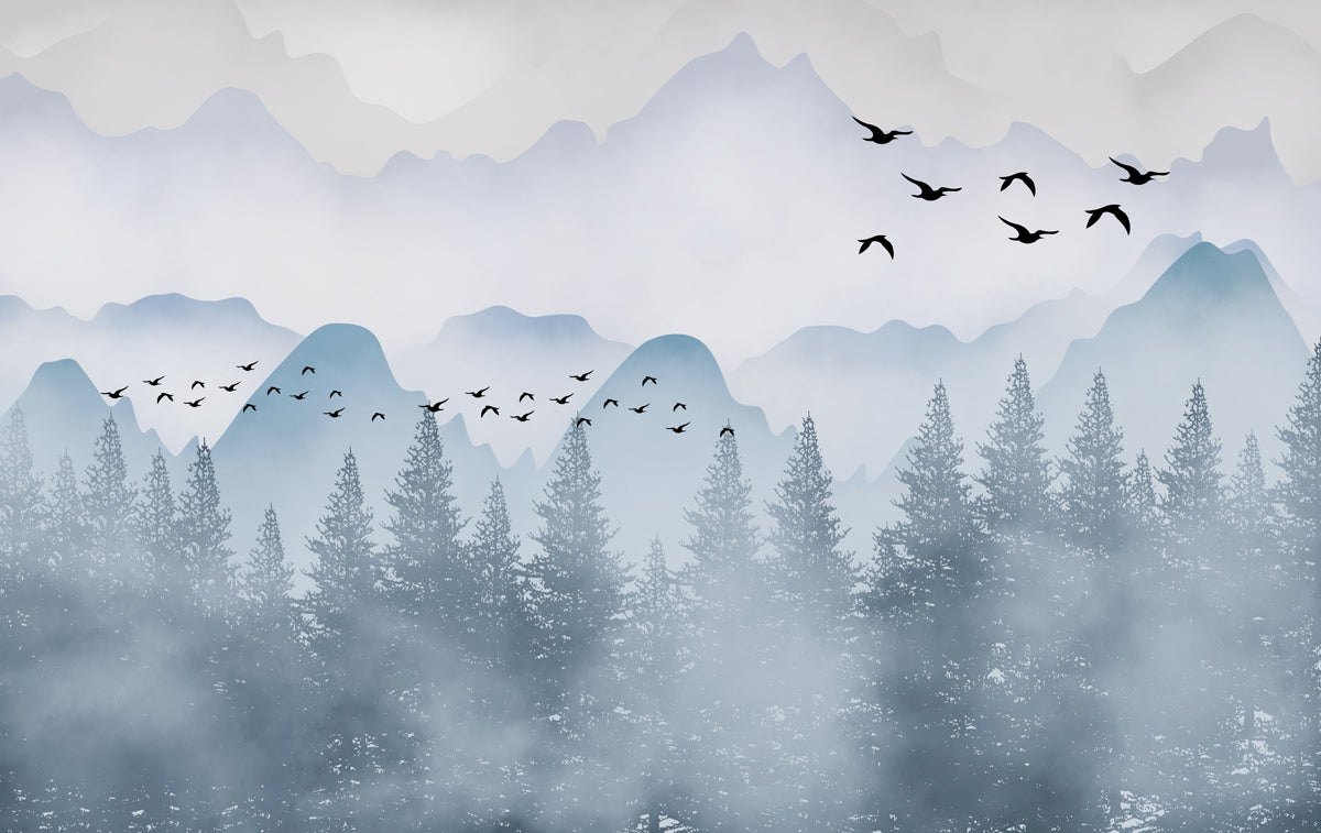 Birds Flying Away By Mountain Range