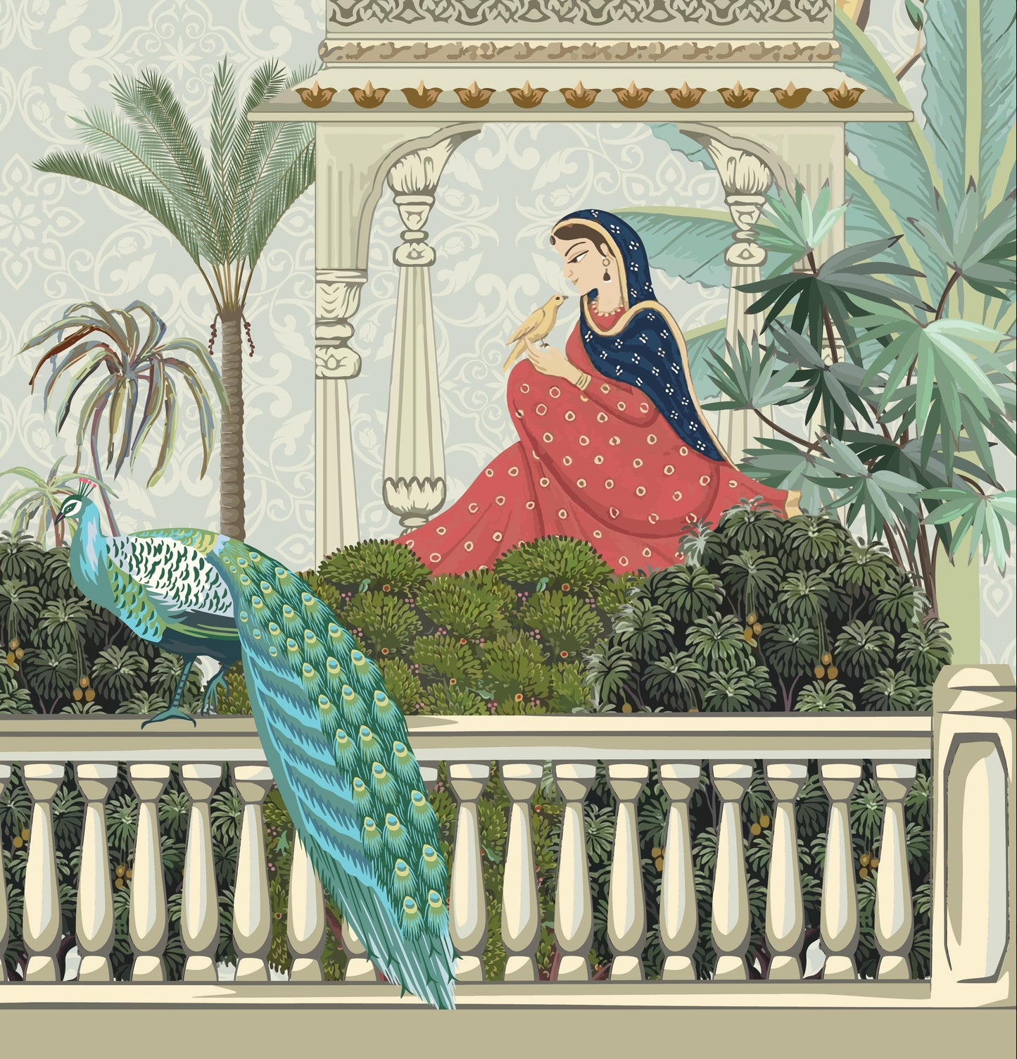 Tropical Royal Rajsthani Mughal Garden Wallpaper