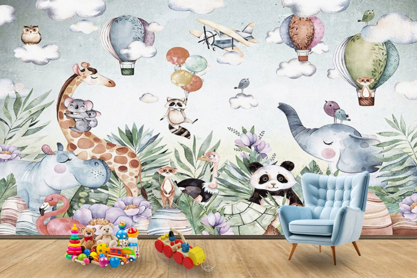 Jungle Animal Wallpaper for Kids' Room Decor - Tropical Wallpaper for Children