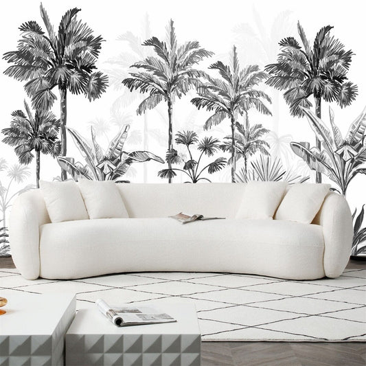 Tropical Wallpaper Black And White Forest