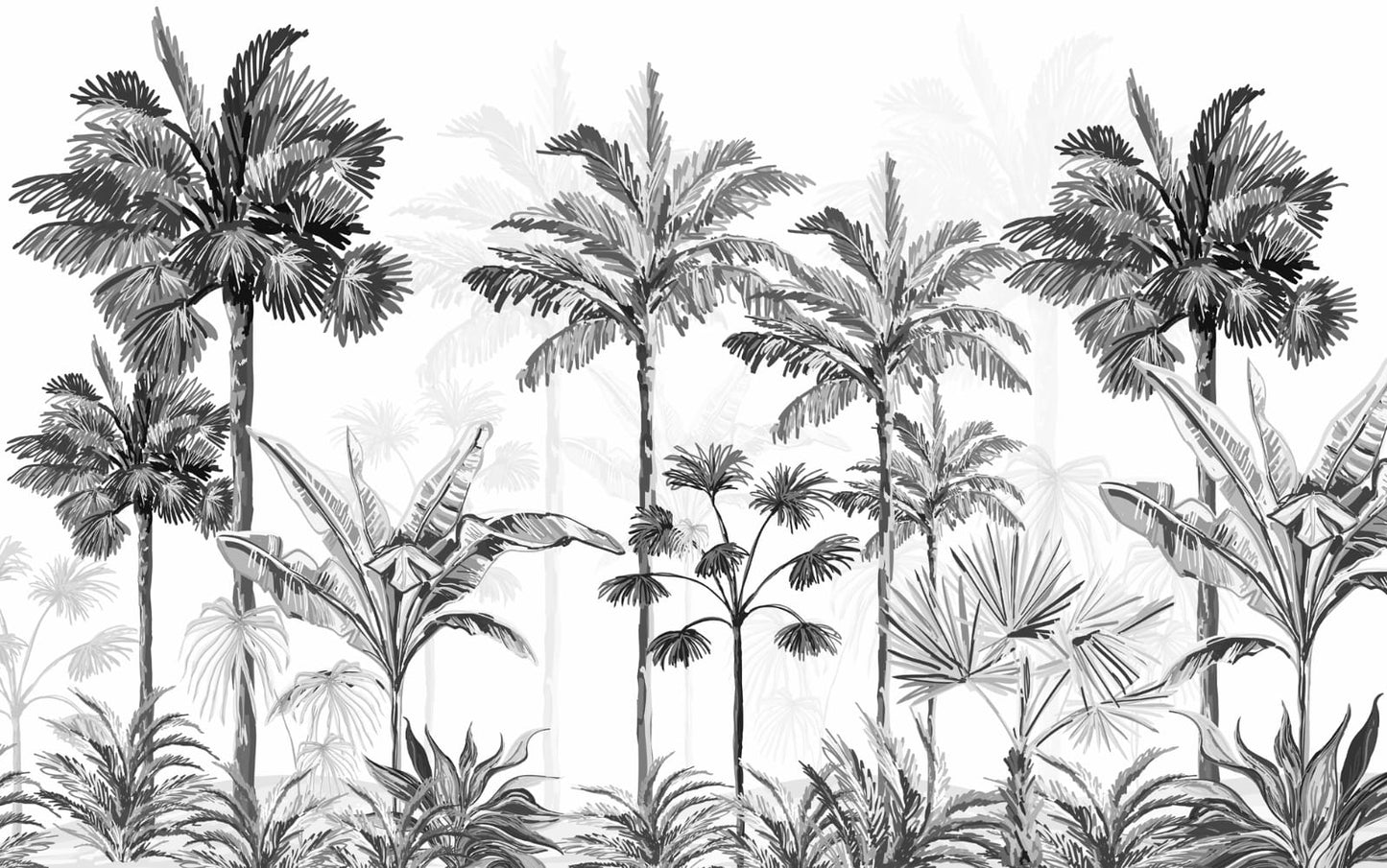 A black and white palm tree pattern with a white