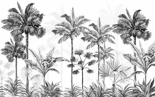 A black and white palm tree pattern with a white