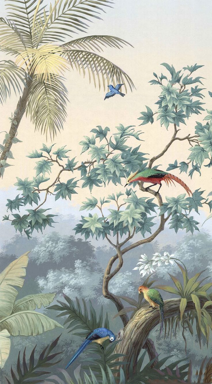 Tropical Tree with Birds Wall Art