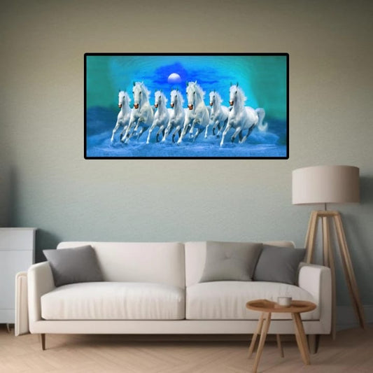 Blue 7 Running Horse Canvas Frame