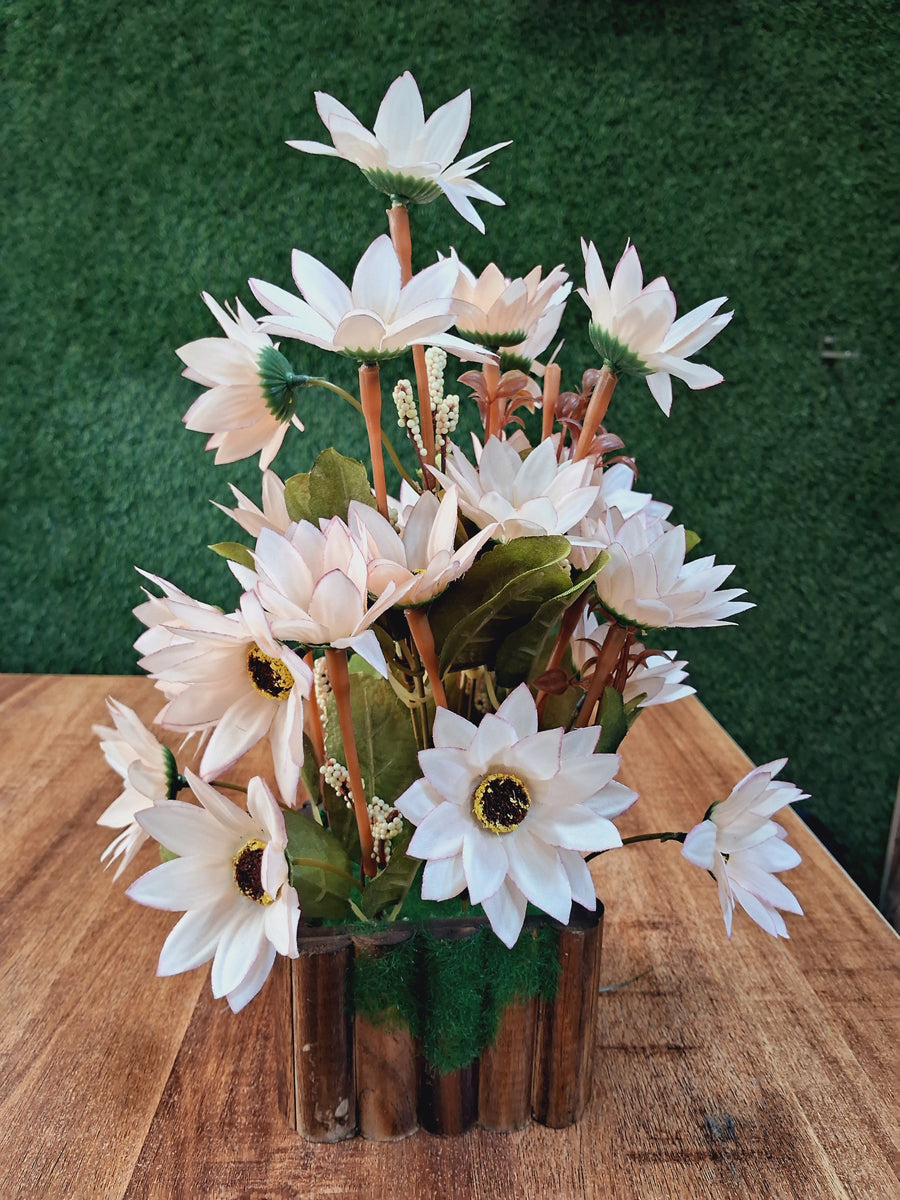 Antique Wooden Base White Sunflower Pot