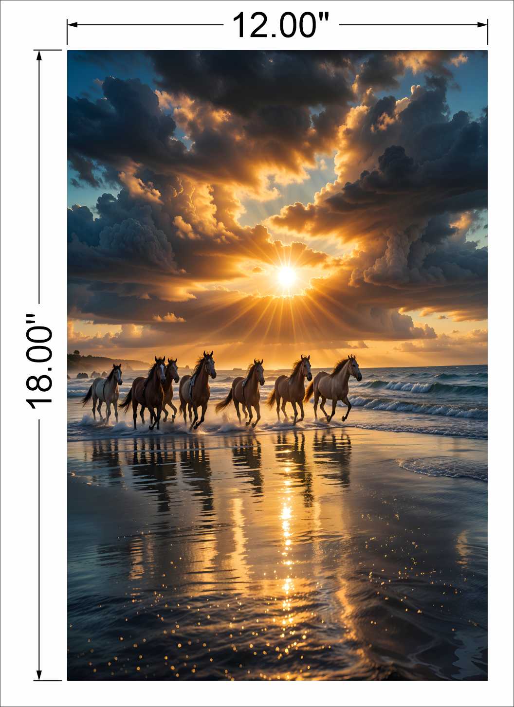 7 horses running on beach