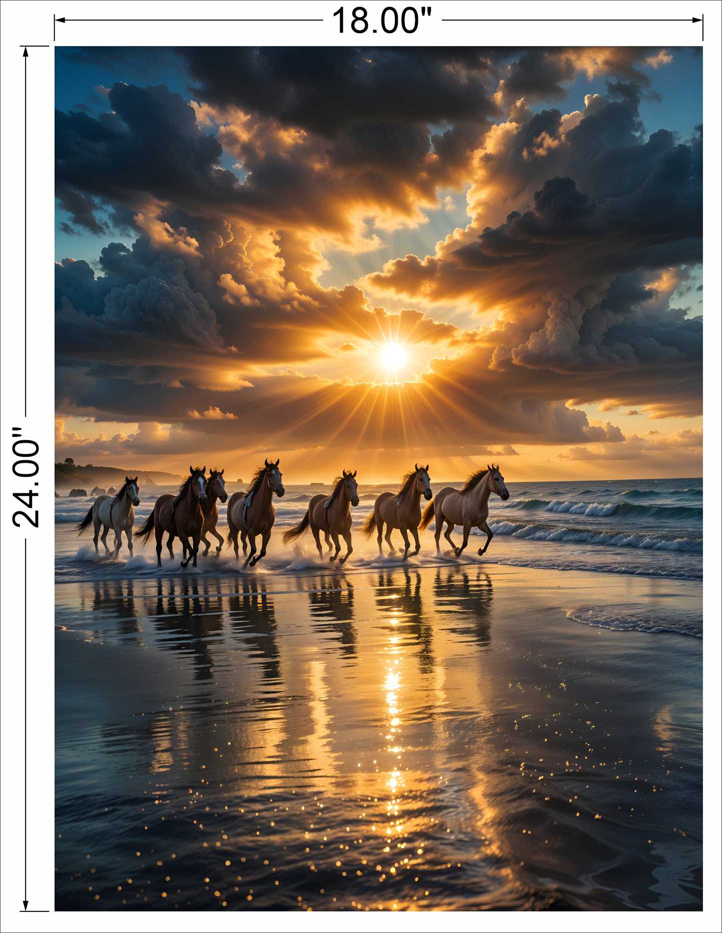 7 horses running on beach