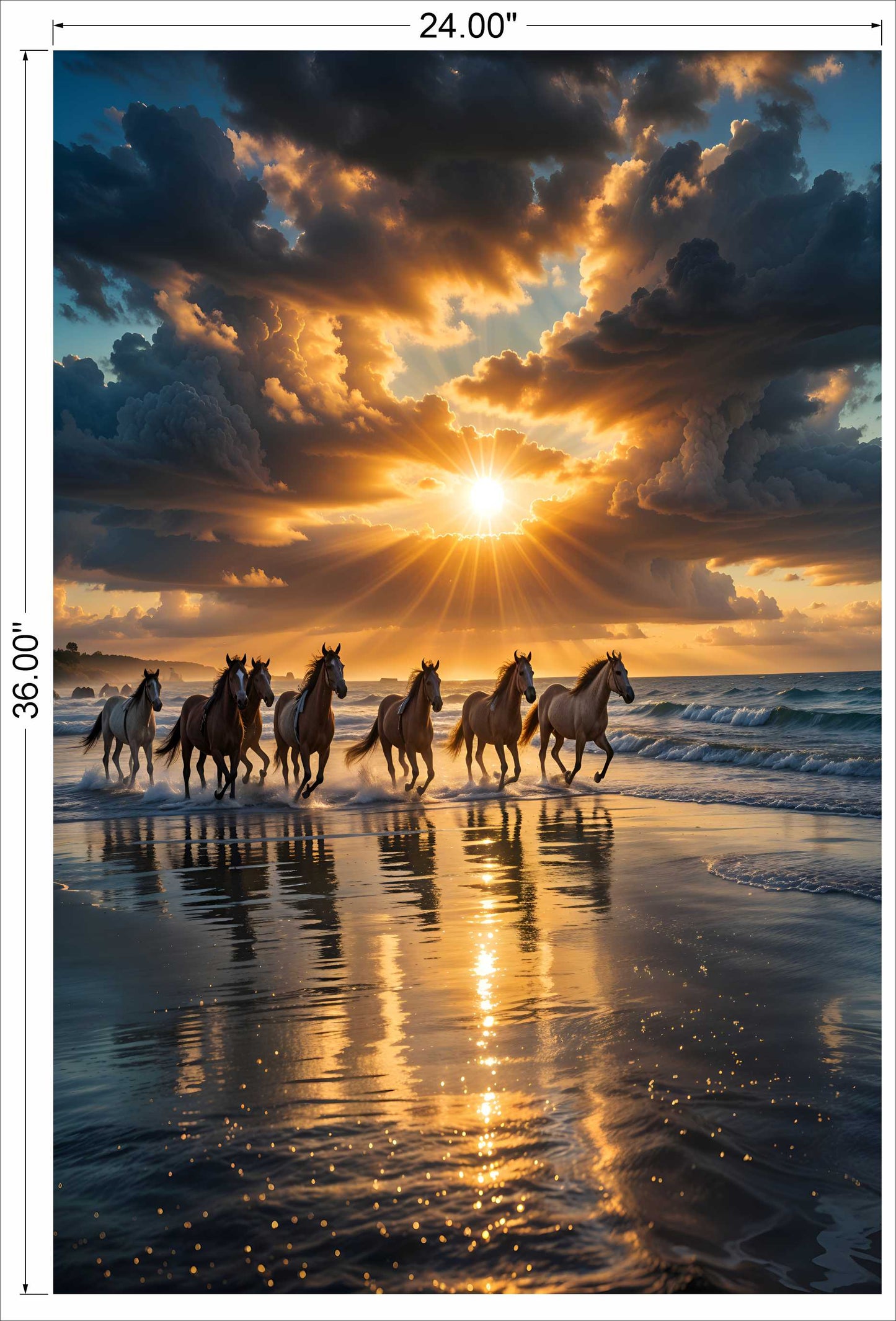 7 horses running on beach
