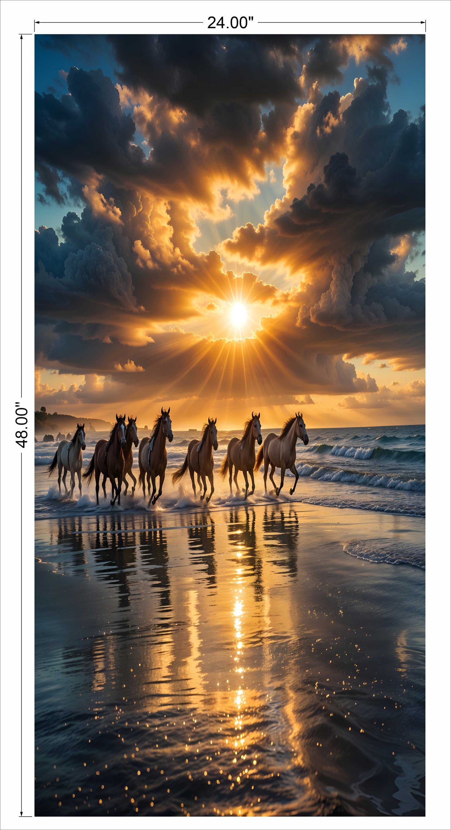 7 horses running on beach
