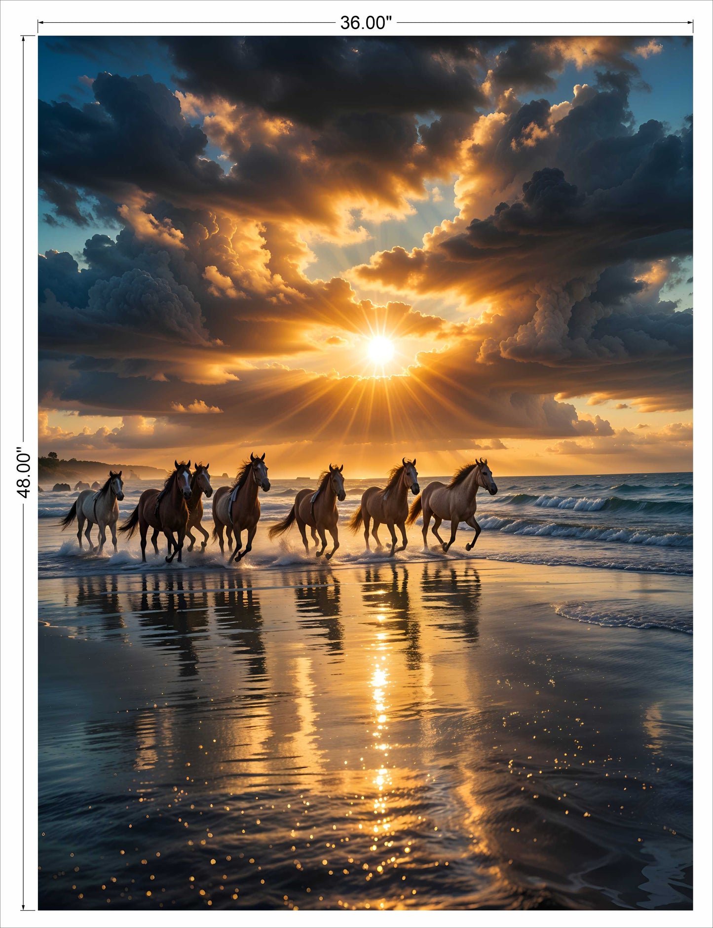 7 horses running on beach