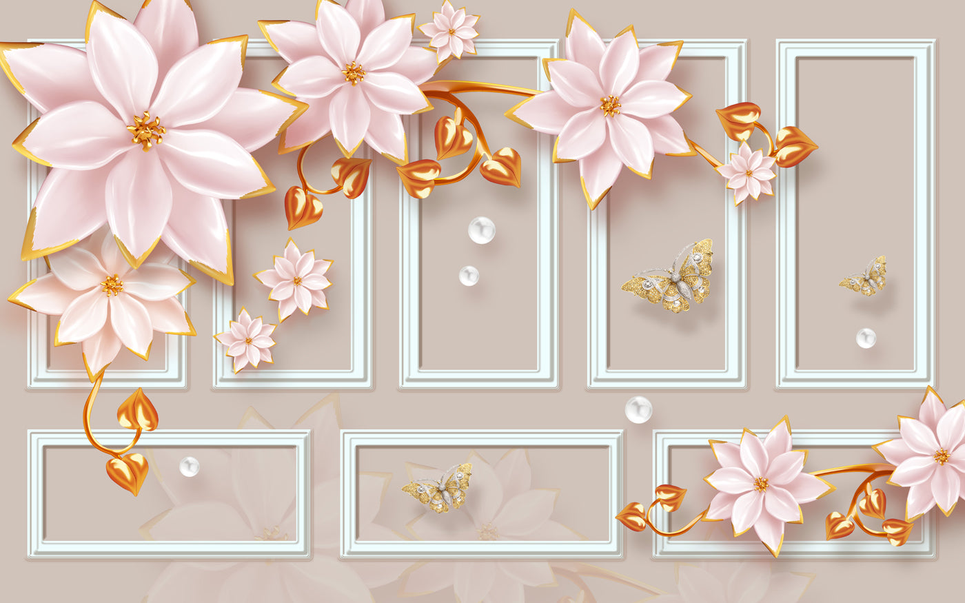 Exclusive Framing With Flowers Customized Wallpaper