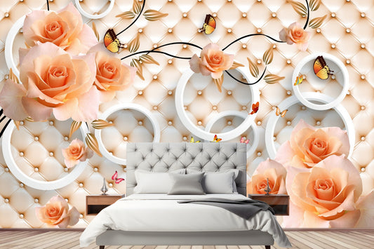 Cusion  Effect Background Orange Red Rose Wallpaper