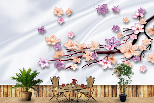 Multi colour Flower Leaves Wallpaper