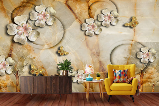 Golden Theme Customized Floral Wallpaper