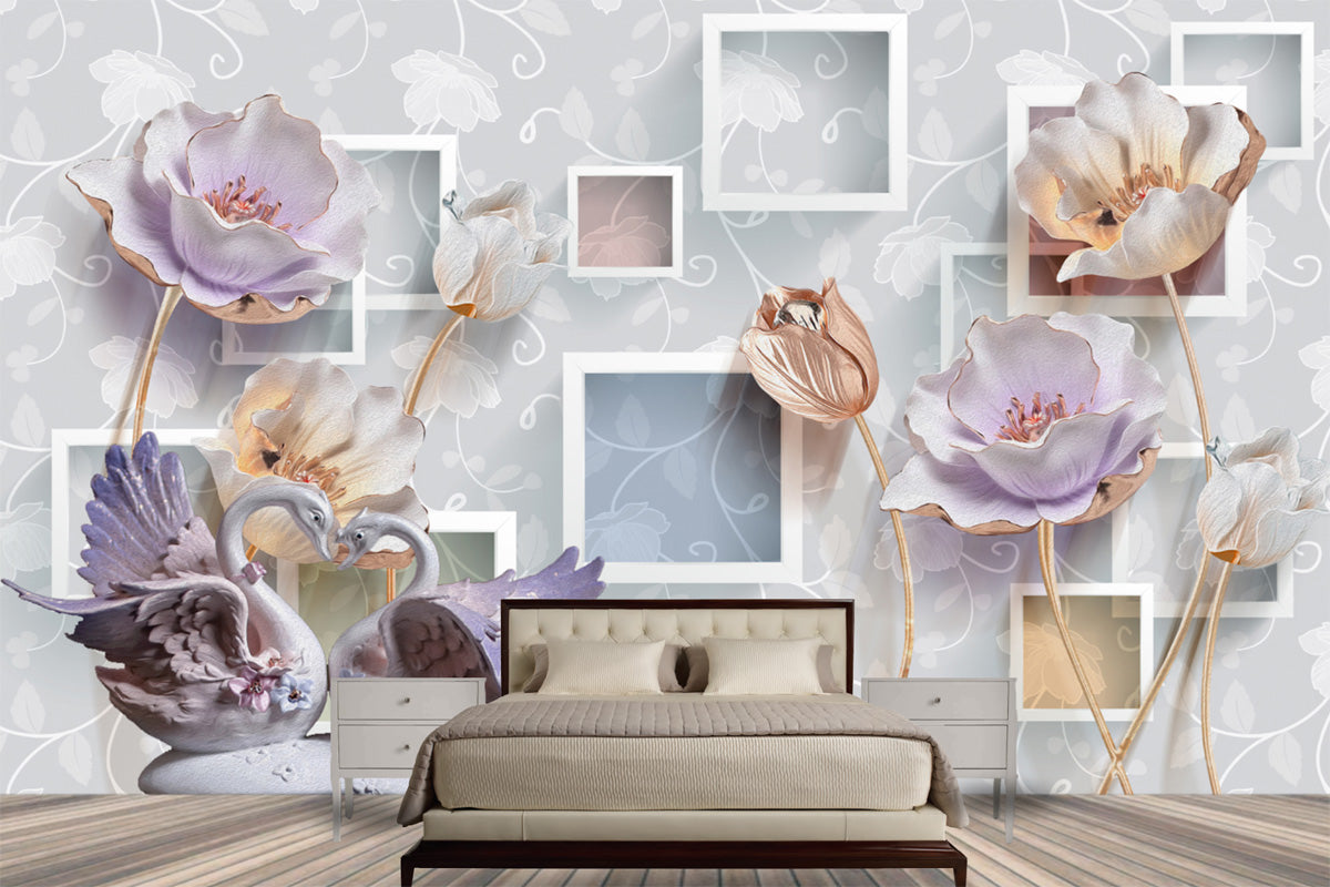 Geometrical Theme Flower Pattern Wallpaper