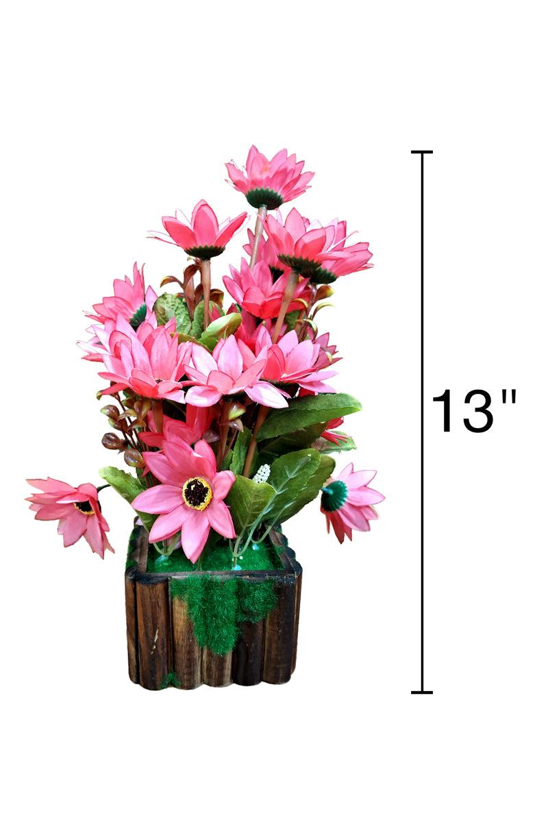 Antique Wooden Base Sunflower Pink Tone