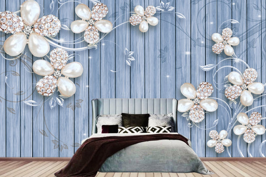 3D Flower Sky Blue Background  Customized Wallpaper