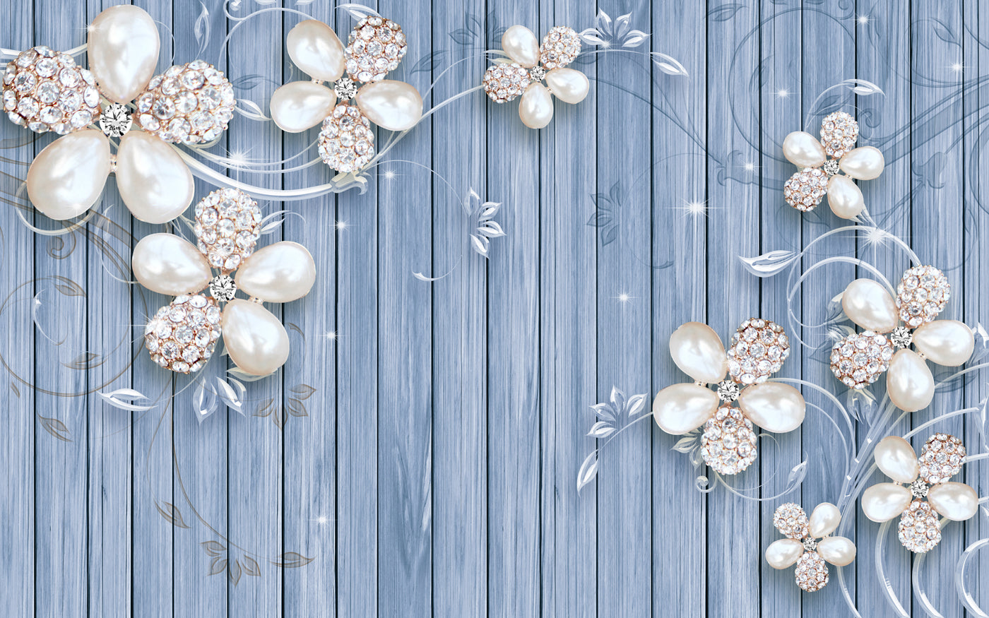 3D Flower Sky Blue Background  Customized Wallpaper