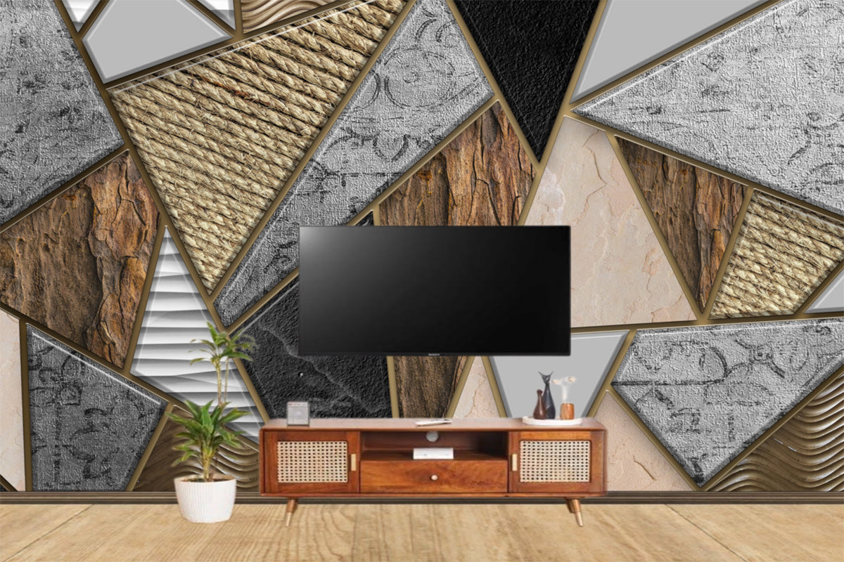 Geometric Wooden And Marble Triangle Wallpaper