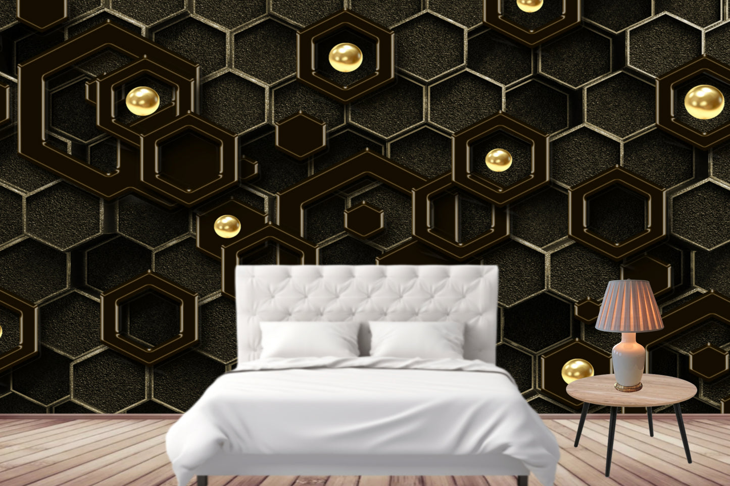 Geometric  Hexagonal Black Golden Theme Wallpaper