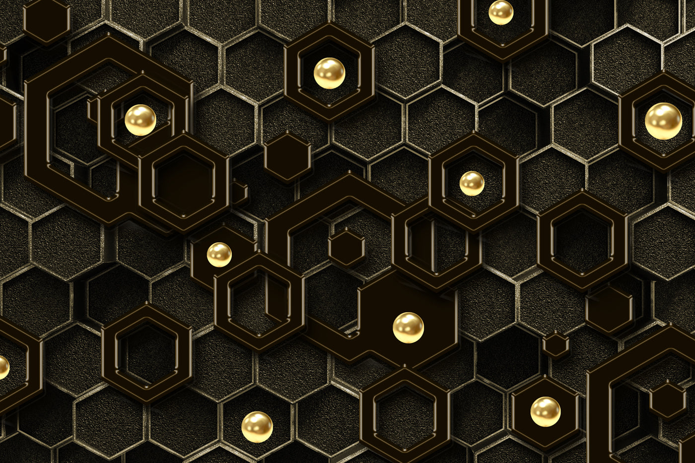 Geometric  Hexagonal Black Golden Theme Wallpaper