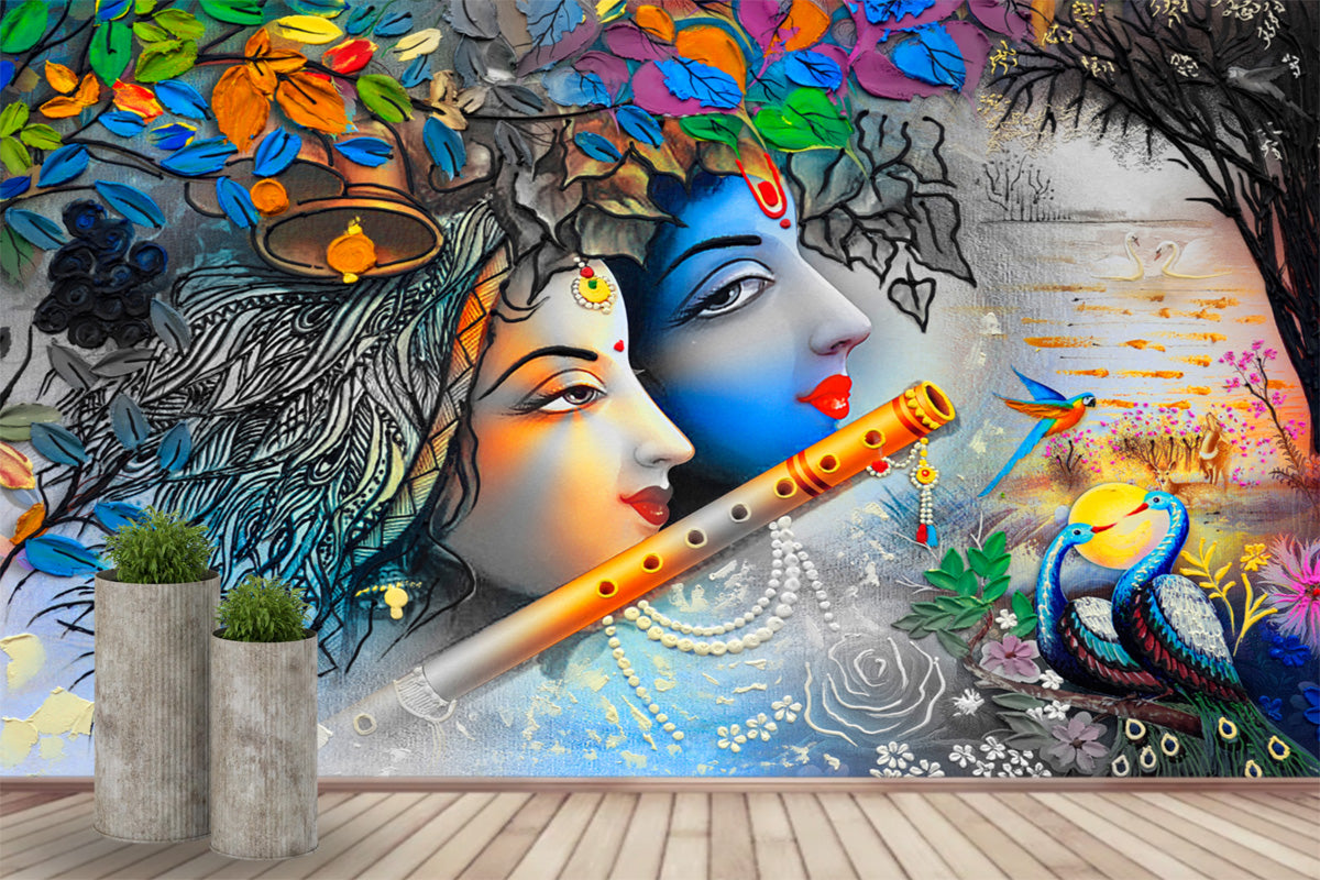 God Collection  Multicolour Radha Krishna Wallpaper