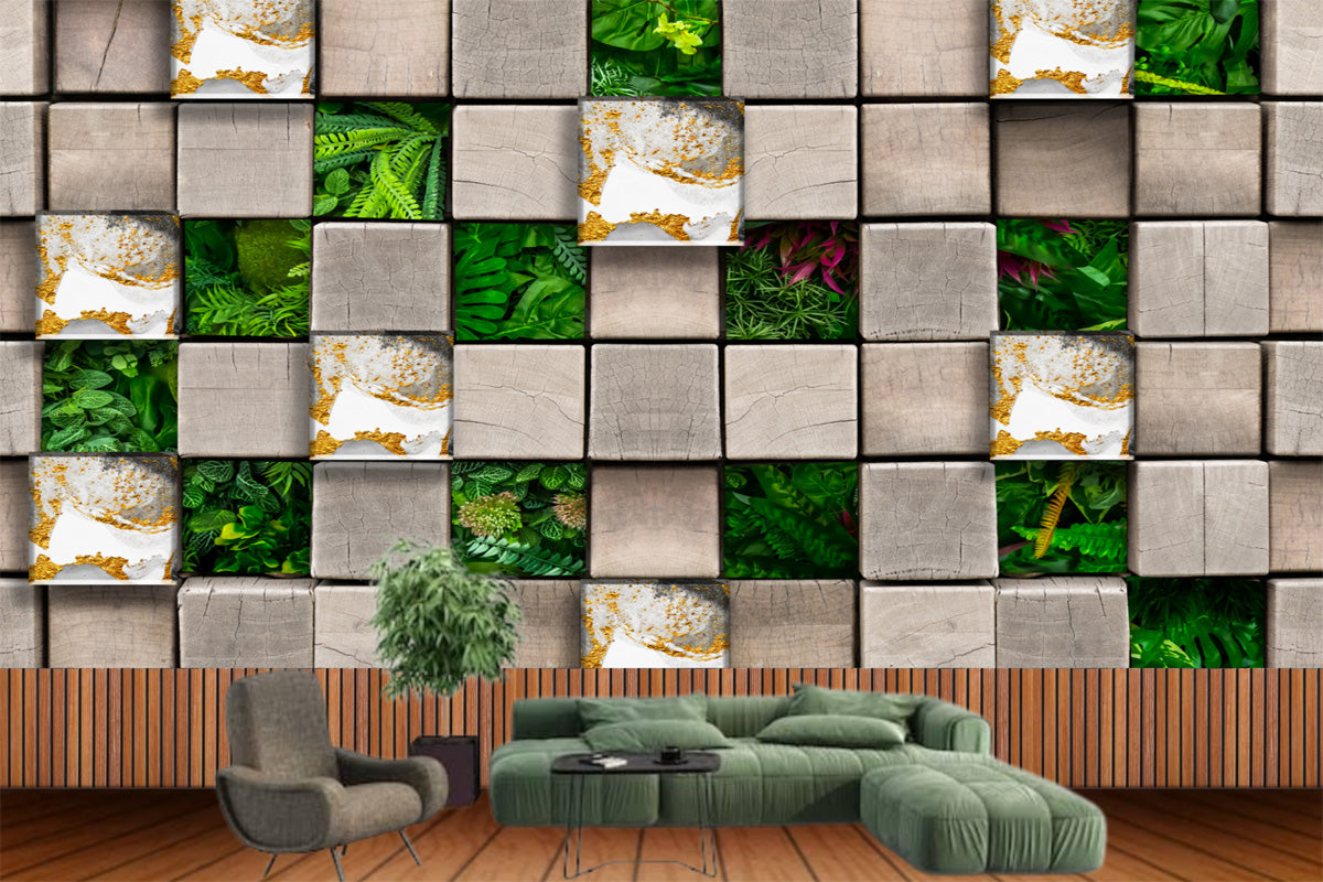 Geometric  Garden And Marble Blocks Wallpaper