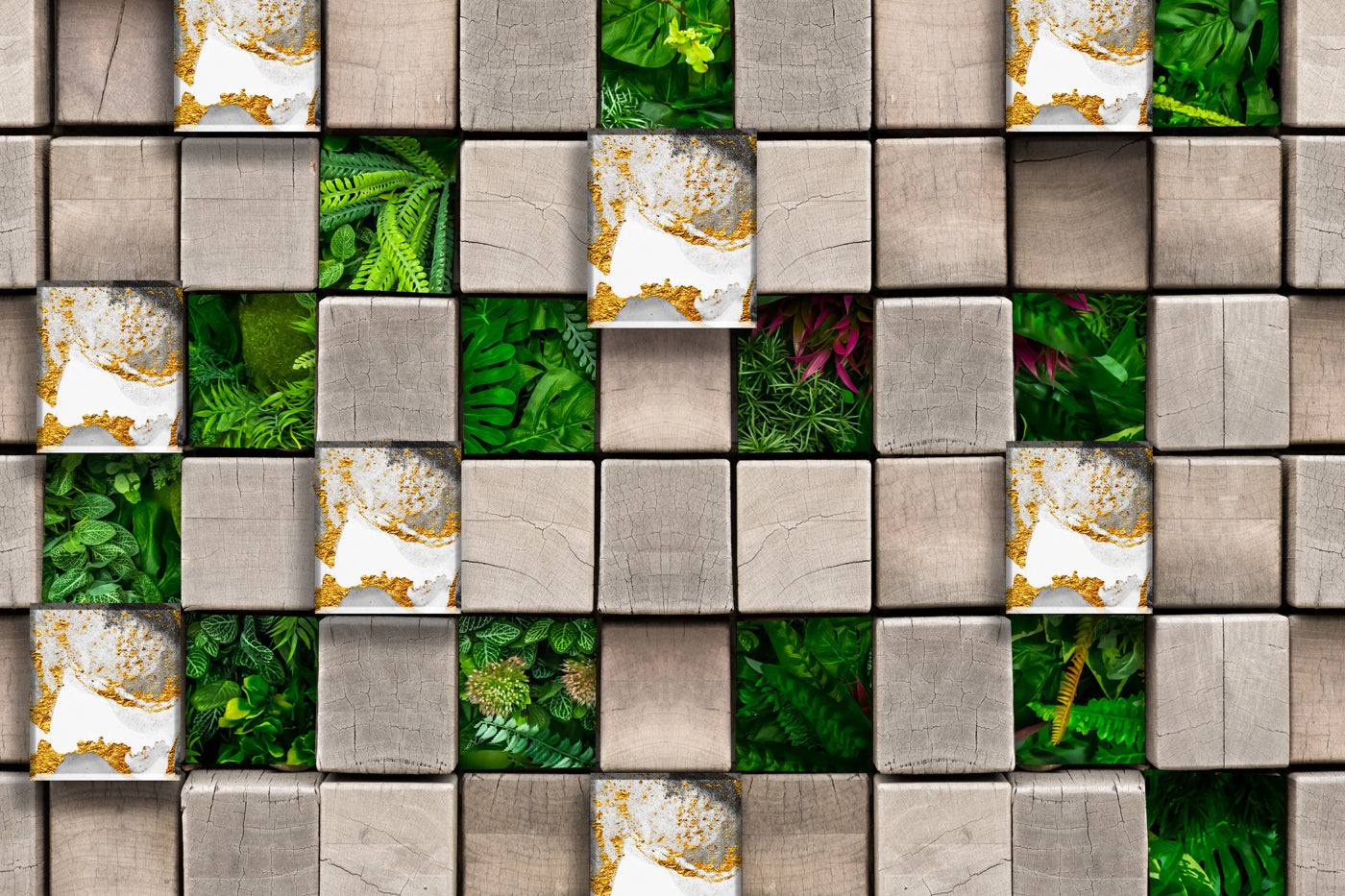 Geometric  Garden And Marble Blocks Wallpaper