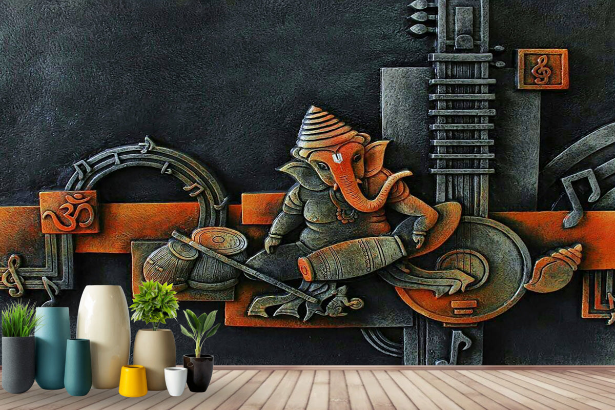 God Collection Antique Mural Ganpati Wallpaper