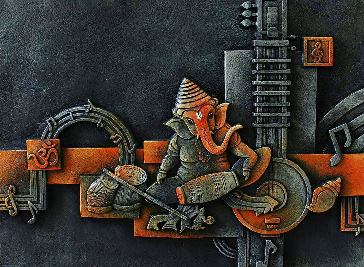 God Collection Antique Mural Ganpati Wallpaper