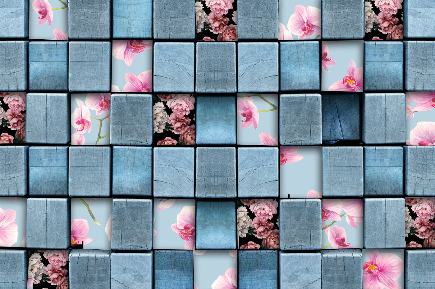 Geometric  Box With Floral Design Wallpaper