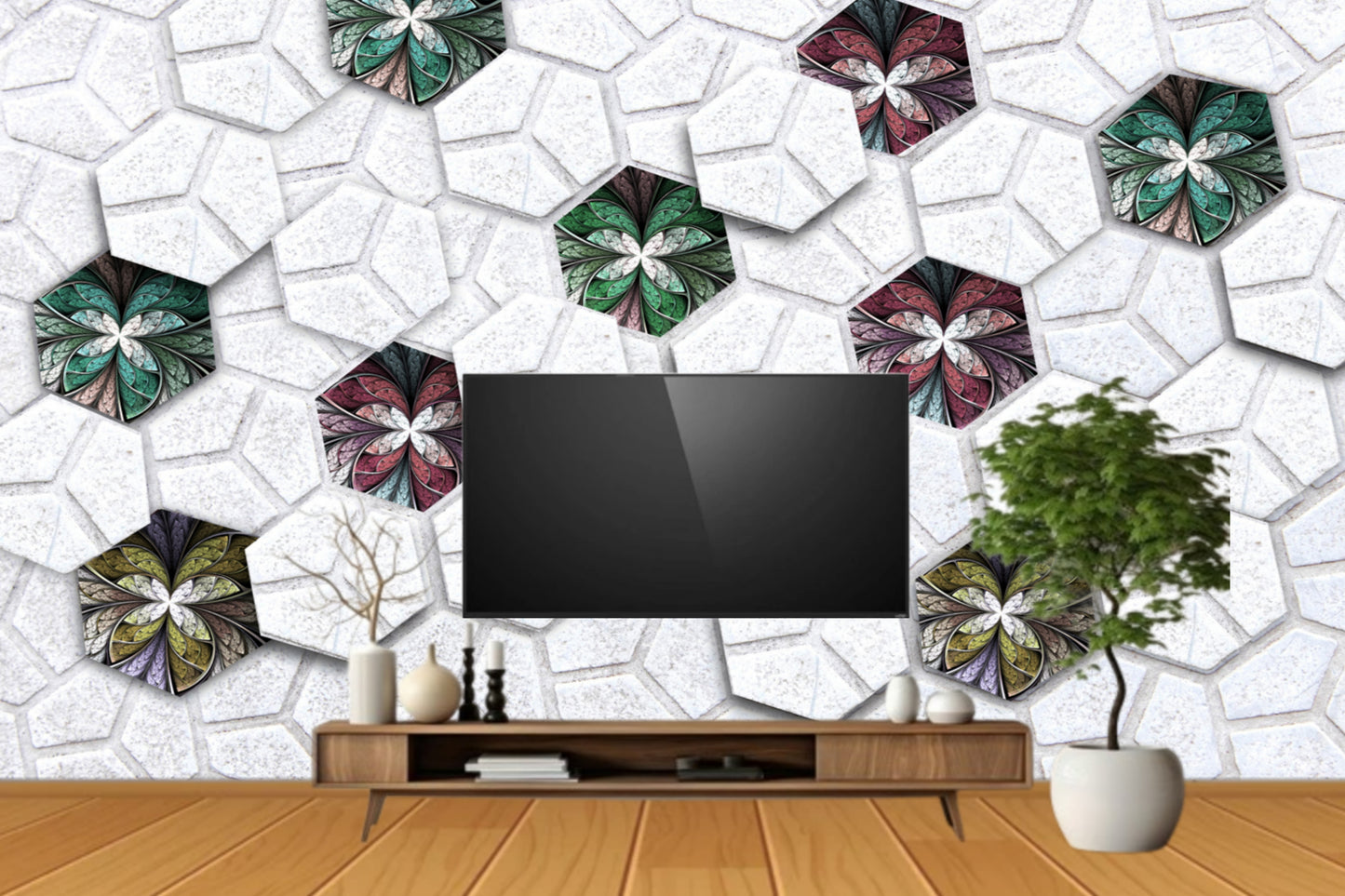 Geometric   hexagonal  Shapes with Multi colour  Abstracts  Wallpaper