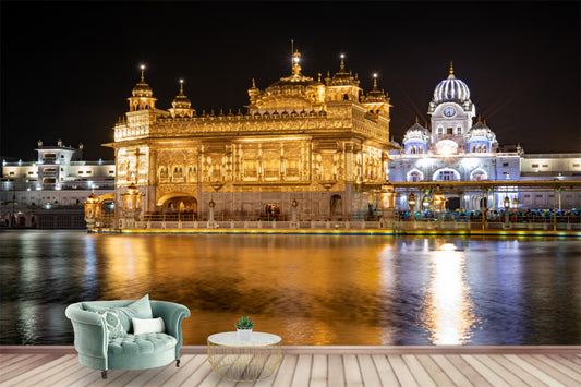 God Collection Night View Golden Tample Wallpaper