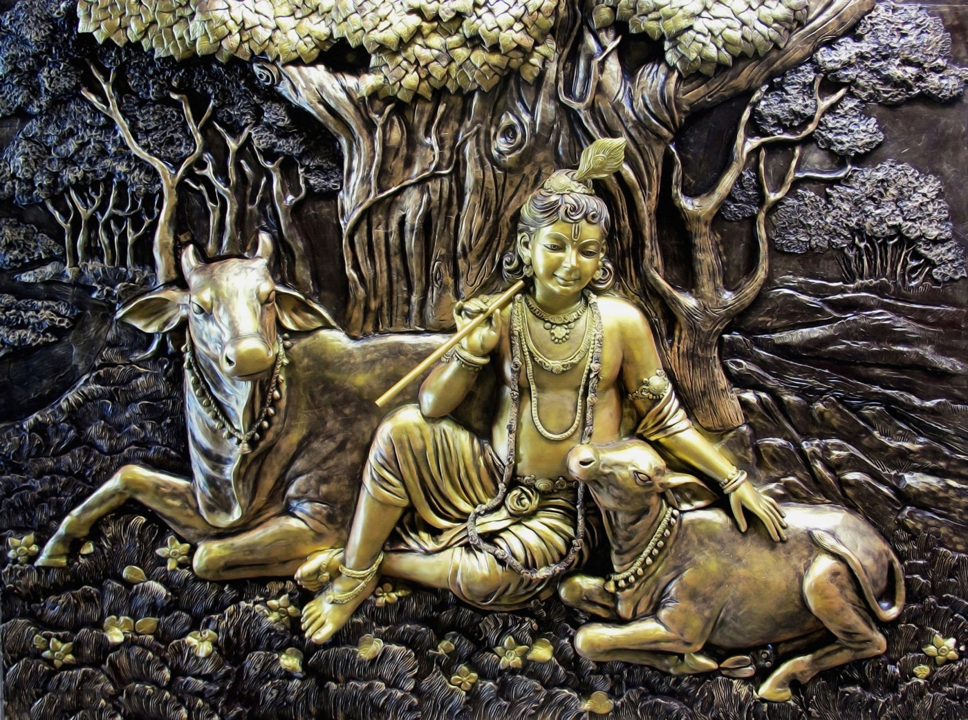 God Collection Mural Krishna With Cows Wallpaper