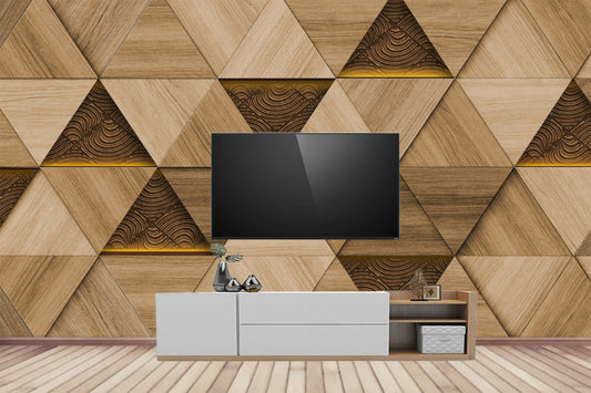 Geometric Pattern Wooden Triangle Shape Wallpaper