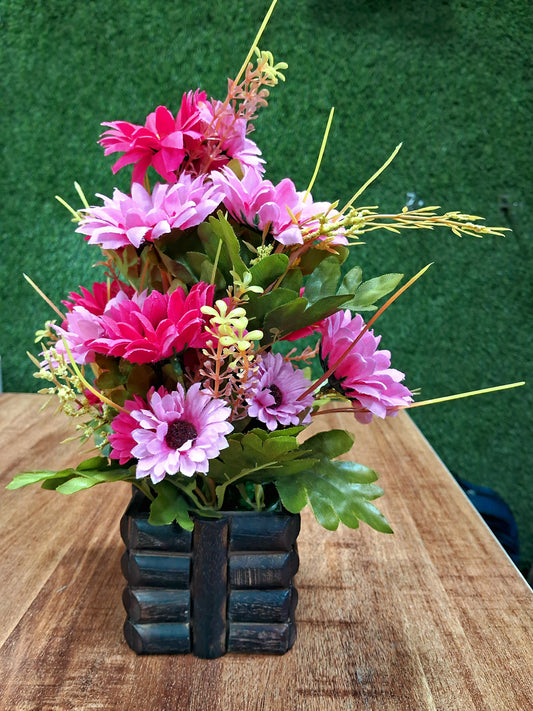 Antique Wooden Pink Mix Tone Flower Pot