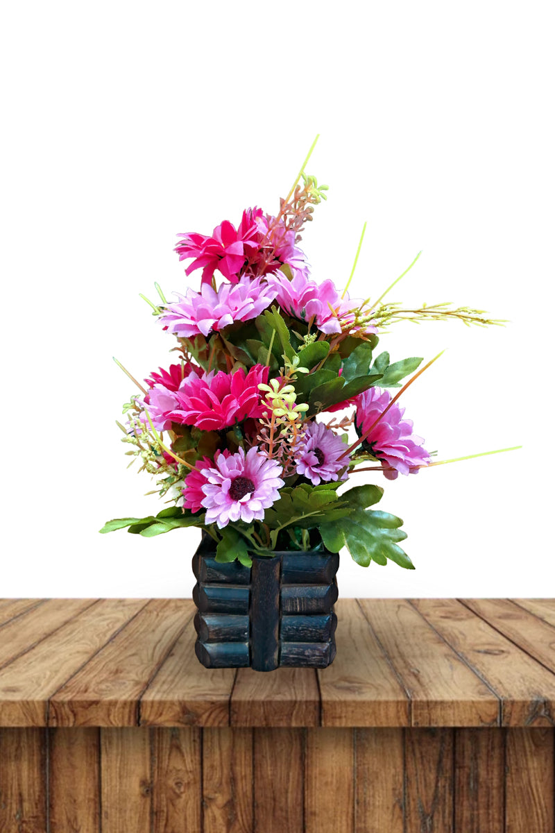 Antique Wooden Pink Mix Tone Flower Pot
