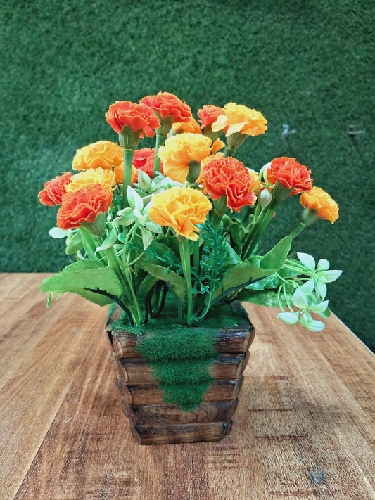 Antique Wooden Orange Mix Tone Flower Pot