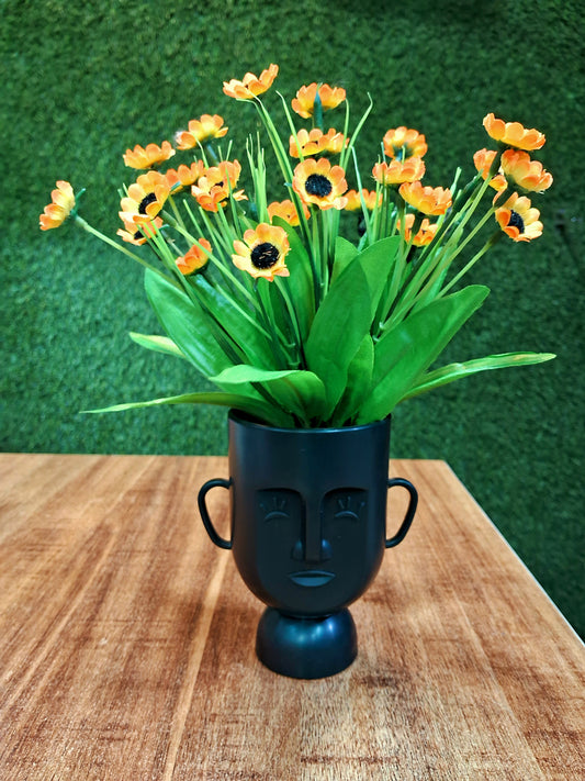 Antique Face Black Base orange Flower Pot